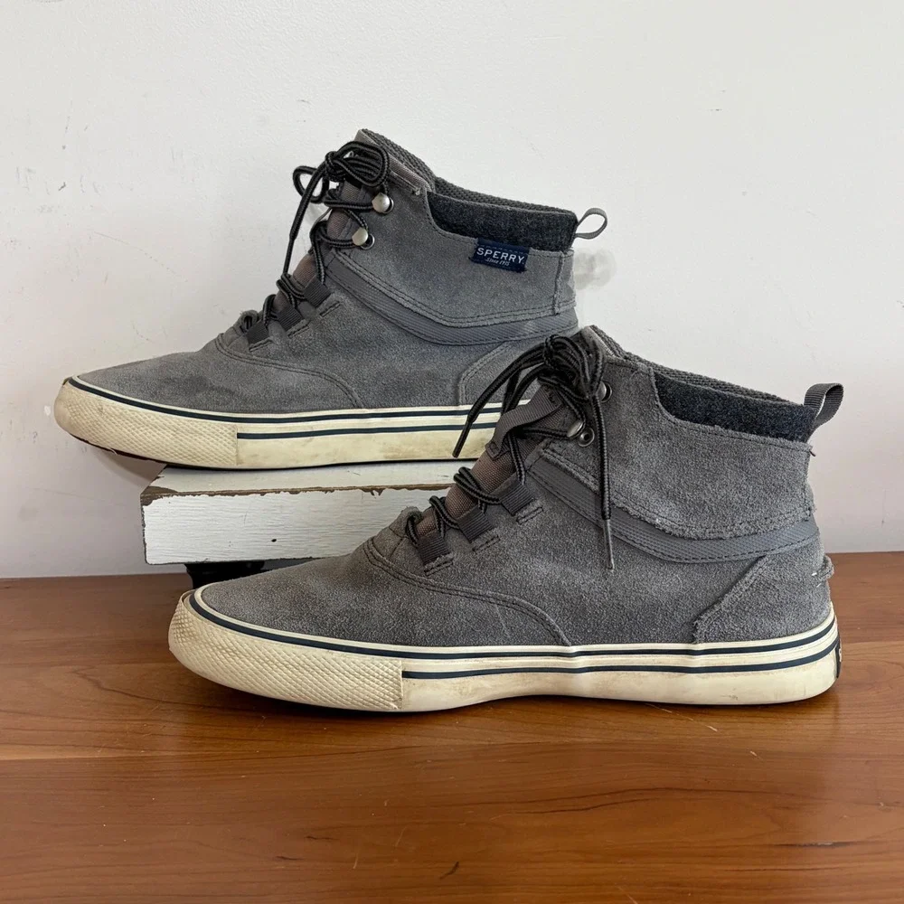 Sperry Mens Gray Suede High Top Sneaker Boots STS22654 Size 8.5